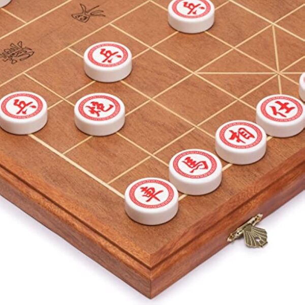 YMI Chinese Chess (Xiangqi) Set with Folding Rosewood Veneer Board (16.3-inch) and Acrylic Playing Pieces - Image 2