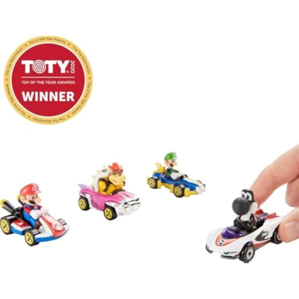 Hot Wheels Mario Kart Set of 4 Die-Cast Toy Cars with Attached Character Drivers, Includes Black Yoshi (Amazon Exclusive) - Image 2