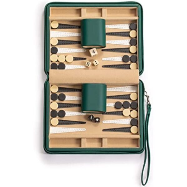 YMI Travel Size Backgammon Mini Game Set, Izmir - Magnetic Checkers and 9-inch Board in Sleek Leatherette Case - Classic Strategy Board Game - Image 4