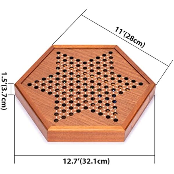 YMI Wooden Chinese Checkers Halma Board Game Set - 12.7 Inches - with Drawers and Glass Marbles - Made - Image 5