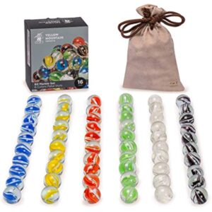 YMI 60 Pieces Translucent Chinese Checkers Glass Marbles with Petal Design - 16 Millimeters