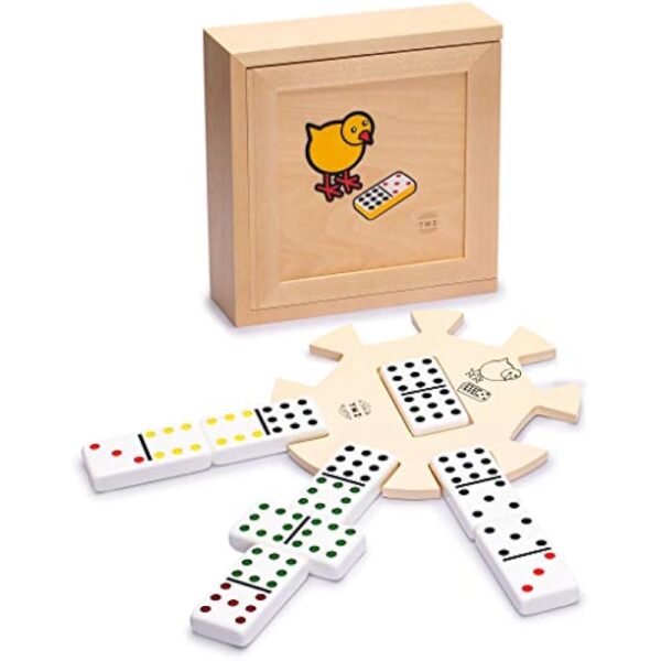 YMI Chicken Foot Complete Game Set with Double 9 Dominoes, Wooden Case, Hub, and Scorepad