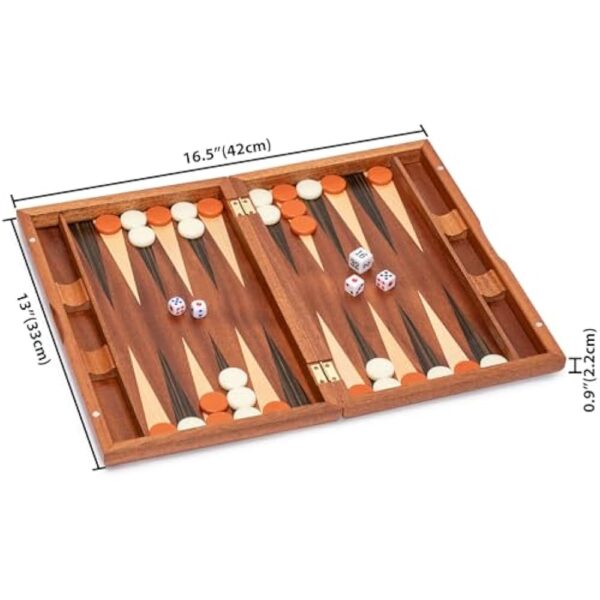 YMI Wooden Inlaid Backgammon Game Set, Pasadena - with Acrylic Playing Pieces, Wooden Dice Cups, and 13-inch Folding Board - Image 6