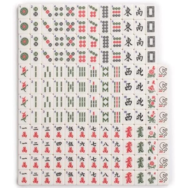 YMI "Mah-Jinn, a New Kind of Mahjong for Young Players - Complete Set with 152 Melamine Tiles, 4 Wooden Racks, and Dice - Image 6