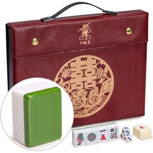 YMI Professional Chinese Mahjong Game Set, Double Happiness (Green) with 146 Medium Size Tiles - for Chinese Style Game Play [專業中式麻將]