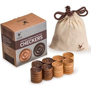 YMI Husaria Wooden Italian Style Checker Pieces with Stackable Ridges and Drawstring Pouch, 40 Pieces