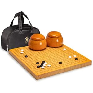 YMI Shin Kaya 1.2-Inch Reversible Go Game Set Board with Double Convex Korean Hardened Glass Paduk Go Stones and Jujube Bowls - Classic Strategy Board Game (Baduk/Weiqi)