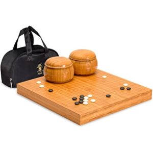 YMI Bamboo 2-Inch Reversible 19x19 / 13x13 Go Game Set Board with 9.2mm Double Convex Yunzi Stones and Bamboo Bowls - Classic Strategy Board Game (Baduk/Weiqi)