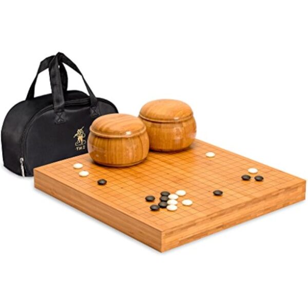 YMI Bamboo 2-Inch Reversible 19x19 / 13x13 Go Game Set Board with 9.2mm Double Convex Yunzi Stones and Bamboo Bowls - Classic Strategy Board Game (Baduk/Weiqi)