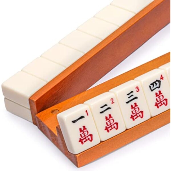 YMI 18-Inch Dark Pine Wooden Mahjong Game Racks with Built-in Pushers - Set of 4 - Image 2