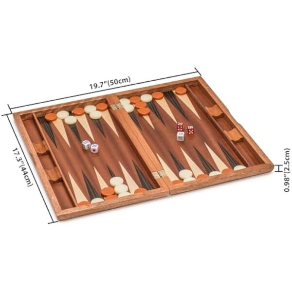 YMI Wooden Inlaid Backgammon Set, Cascadia - with Acrylic Playing Pieces & Wooden Dice Cups, 17-inch Board - Image 2