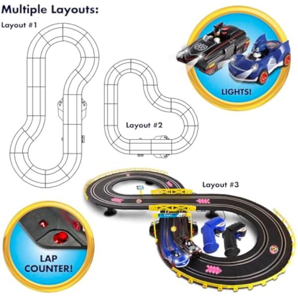 NKOK Sonic & Shadow RC Slot Car Set Race Set Vehicle, Counts How Many Laps the Car has Made, Great Item for Kids, Working lights, Ages 5 and up - Image 3