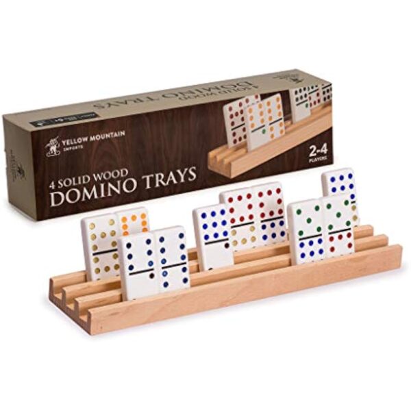 YMI Premium Beechwood Domino Racks/Trays (10-Inch) - Set of 4 - Domino Holders for Mexican Train, Chickenfoot and Other Domino Games