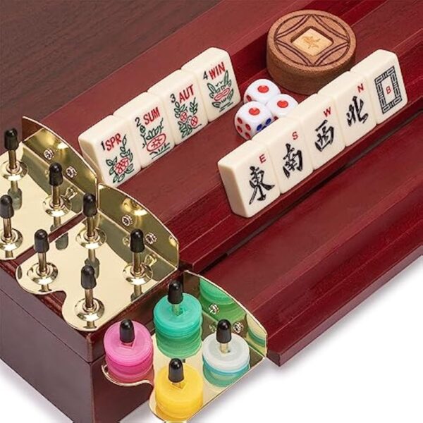 YMI American Mahjong Set, The Classic - with 166 Tiles, Vintage Rosewood Veneer Case, and Other Mahjong Accessories - Image 2
