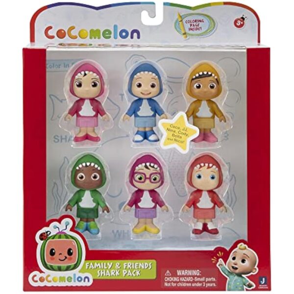 CoComelon 6 Figure Family and Friends Shark Theme Pack - Includes JJ, Nico, Cody, Nina, Bella and Cece in Shark Hoodies - Toys for Kids and Preschoolers - Image 2