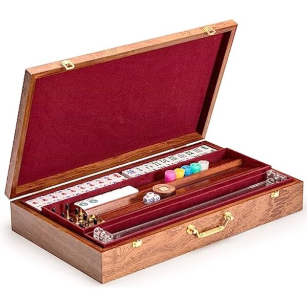 YMI American Mahjong Set, Golden Fortune with 166 Acrylic Mahjong Tiles, Inlaid Wooden Case, Racks and Other Accessories - Image 4