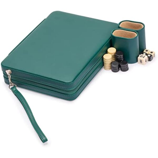 YMI Travel Size Backgammon Mini Game Set, Izmir - Magnetic Checkers and 9-inch Board in Sleek Leatherette Case - Classic Strategy Board Game - Image 2