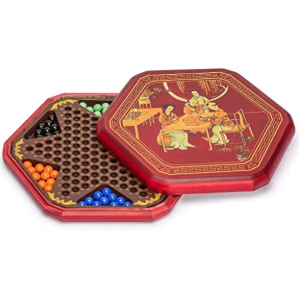 YMI Classic Chinese Checkers Halma Board Game Set with Storage, 12.6-inch Wooden Board, and Solid Color 16-Millimeter Glass Marbles - Image 2