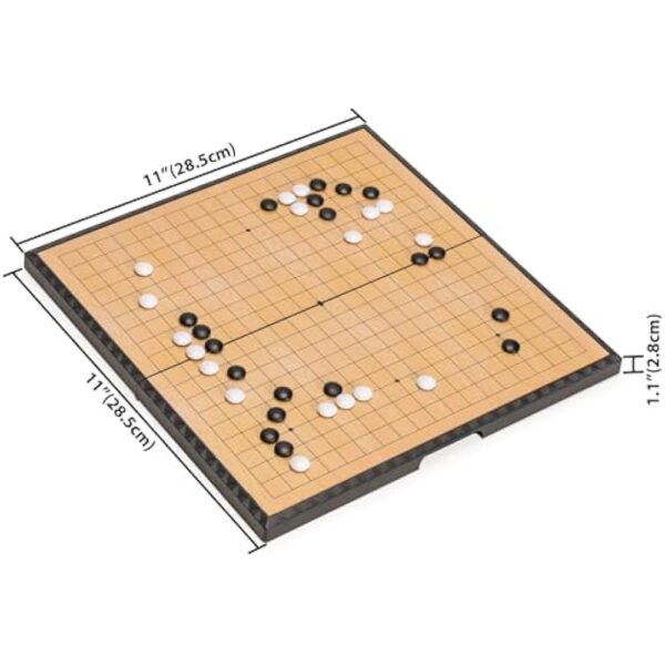 YMI Medium Magnetic 19x19 Go Game Set Board, 11-Inch with Single Convex Plastic Go Stones - Folding, Portable & Travel-Size Set - Image 2