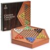 YMI Wooden Chinese Checkers Halma Board Game Set - 12.7 Inches - with Drawers and Glass Marbles - Made
