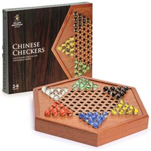 YMI Wooden Chinese Checkers Halma Board Game Set - 12.7 Inches - with Drawers and Glass Marbles - Made