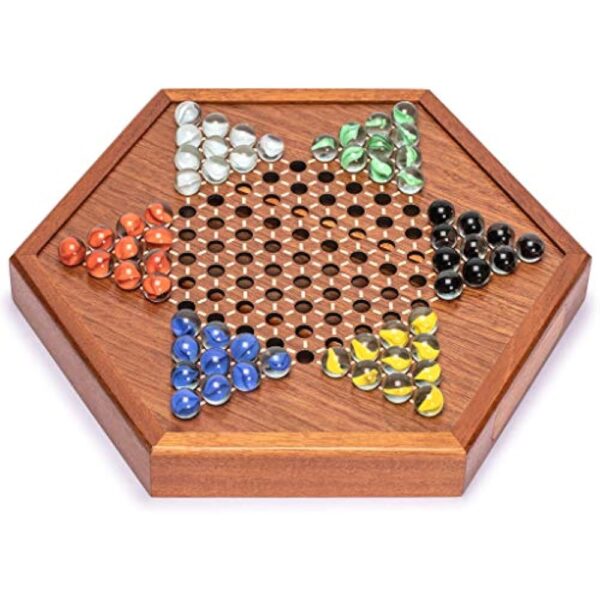 YMI Wooden Chinese Checkers Halma Board Game Set - 12.7 Inches - with Drawers and Glass Marbles - Made - Image 4