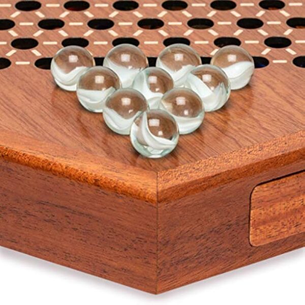 YMI Wooden Chinese Checkers Halma Board Game Set - 12.7 Inches - with Drawers and Glass Marbles - Made - Image 3