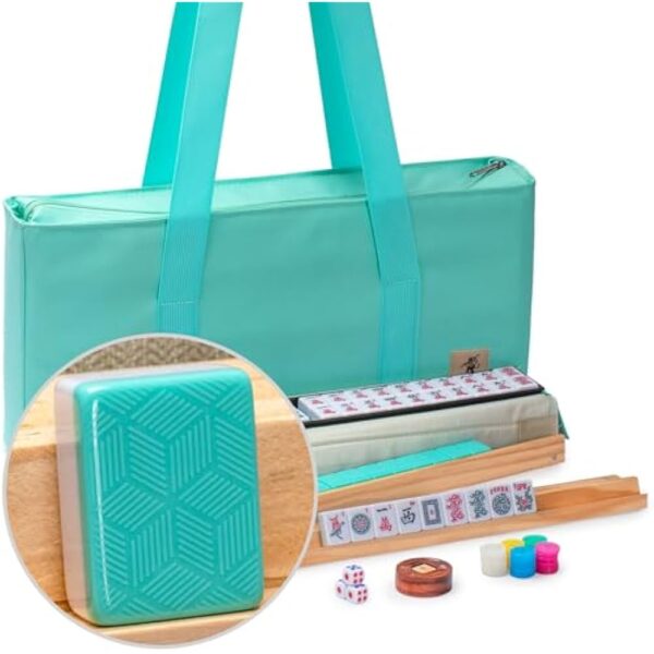 YMI American Mahjong Set, Pepper with Pepper Green Soft Case - 4 All-in-One Racks with Pushers, Wright Patterson Betting Coins, Dice, & Wind Indicator