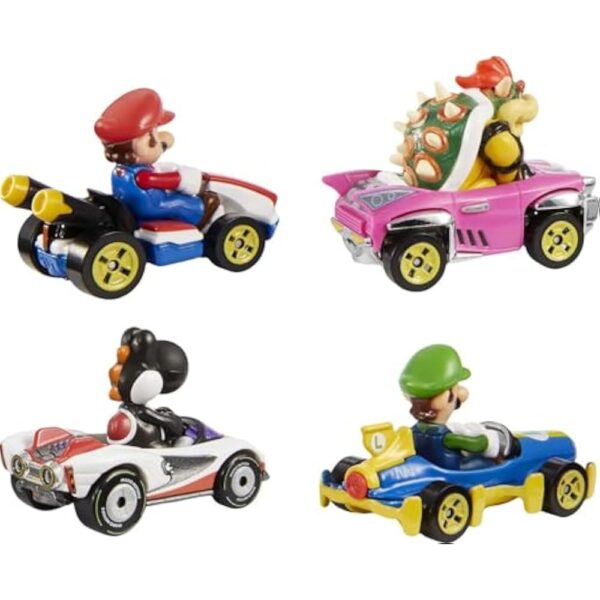 Hot Wheels Mario Kart Set of 4 Die-Cast Toy Cars with Attached Character Drivers, Includes Black Yoshi (Amazon Exclusive) - Image 5