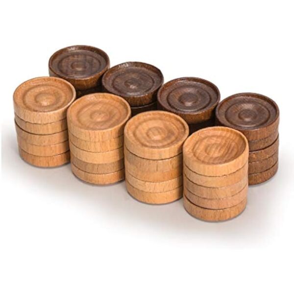YMI Husaria Wooden Italian Style Checker Pieces with Stackable Ridges and Drawstring Pouch, 40 Pieces - Image 2