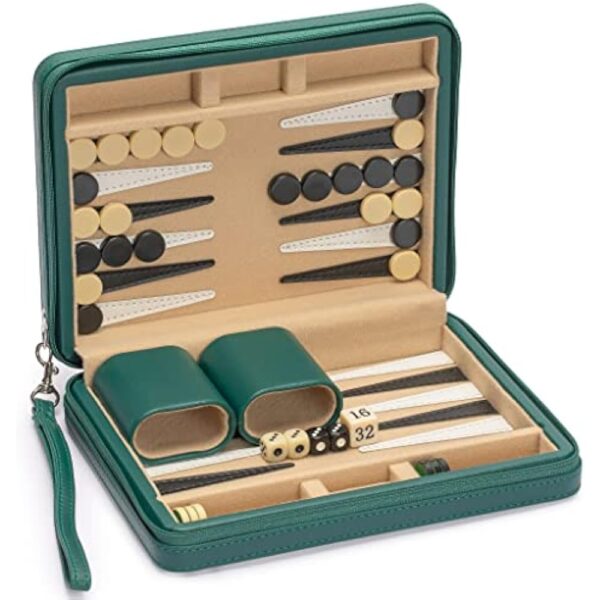 YMI Travel Size Backgammon Mini Game Set, Izmir - Magnetic Checkers and 9-inch Board in Sleek Leatherette Case - Classic Strategy Board Game - Image 5