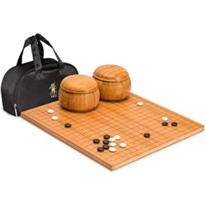 YMI Bamboo 0.8-Inch Etched Reversible 19x19 / 13x13 Go Game Set Board with 9.2mm Double Convex Yunzi Stones and Bamboo Wood Bowls Set - Classic Strategy Board Game (Baduk/Weiqi)