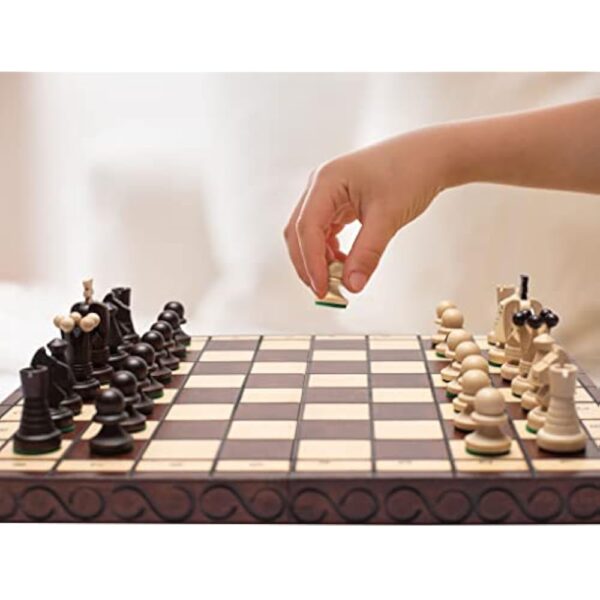 Husaria European International Chess Wooden Game Set, King's International - 14 Inches Medium Size Chess Set with Handcrafted Chessmen and Felted Folding Board - Image 6