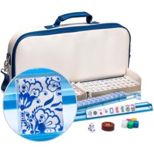 YMI American Mahjong Set, Chinoise with Soft Leatherette Case - Racks with Pushers, Scoring Coins, Dice, and Wind Indicator
