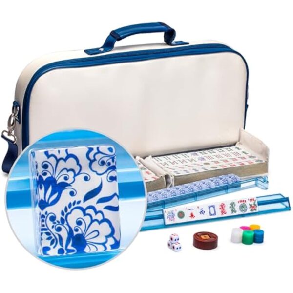 YMI American Mahjong Set, Chinoise with Soft Leatherette Case - Racks with Pushers, Scoring Coins, Dice, and Wind Indicator