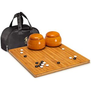 YMI Bamboo 0.8-Inch Reversible 19x19 / 13x13 Go Game Set Board with Double Convex Korean Hardened Glass Paduk Go Stones and Jujube Bowls