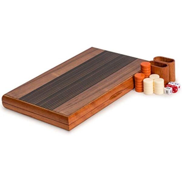 YMI Wooden Inlaid Backgammon Game Set, Pasadena - Classic Strategy Board Game Set with Acrylic Playing Pieces & Wooden Dice Cups, 15-inch Board - Image 3