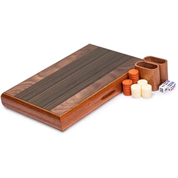 YMI Wooden Inlaid Backgammon Game Set, Pasadena - with Acrylic Playing Pieces, Wooden Dice Cups, and 13-inch Folding Board - Image 3