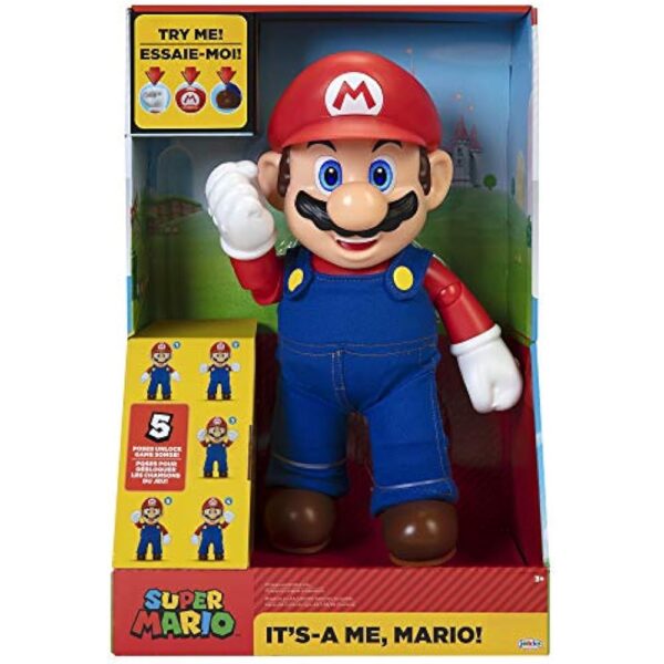 Super Mario It's-A Me, Mario! Collectible Action Figure, Talking Posable Mario Figure, 30+ Phrases and Game Sounds – 12 Inches Tall! - Image 6