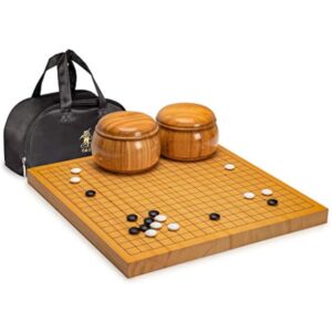 YMI Shin Kaya 1.2-inch Go Game Set Board with Double Convex Korean Hardened Glass Paduk Go Stones and Bamboo Bowls
