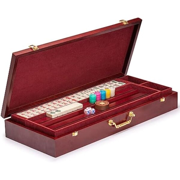 YMI American Mahjong Set, Classic Royale II with Redwood Veneer Case, Four Wooden Pusher Racks, Wind Indicator, Dice and Wright Patterson Count Scoring Coins - Image 4