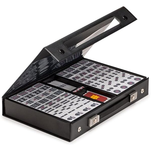 YMI Japanese Riichi Mahjong Set - White and Yellow Standard Size Tiles - with East Wind Tile and Black Vinyl Case - Image 6