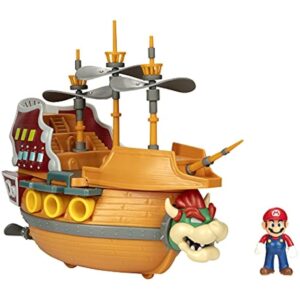 Super Mario Deluxe Bowser's Air Ship Playset with Mario Action Figure – Authentic in-Game Sounds & Spinning Propellers