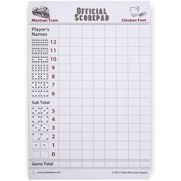 YMI Mexican Train and Chicken Foot Dominoes Scorepad/Scoring Sheets (8.2 x 5.5 Inches) - 60 Sheets