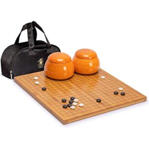 YMI Bamboo 0.8-Inch Reversible 19x19/13x13 Go Game Set Board with Double Convex Yunzi Stones and Jujube Wood Bowls - Classic Strategy Board Game (Baduk/Weiqi)