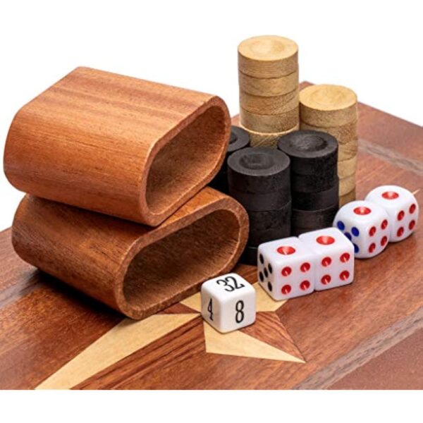 YMI Wooden Inlaid Backgammon Game Set, Sentinel - 11 Inches - Wooden Playing Pieces and Accessories - Image 5