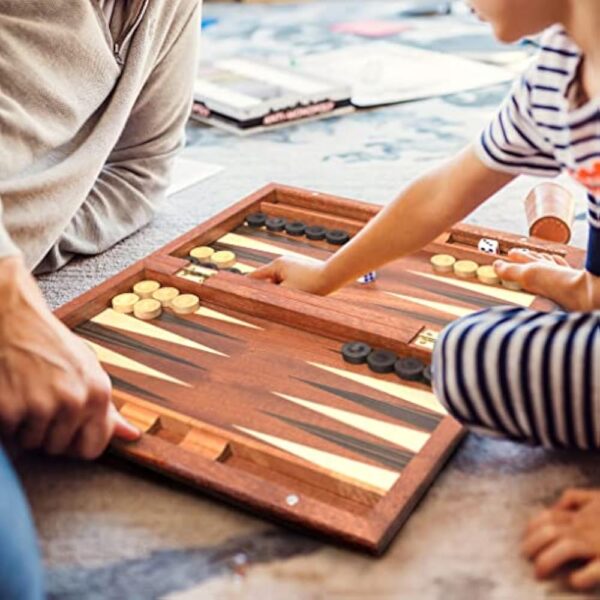 YMI Wooden Inlaid Backgammon Game Set, Sentinel - 11 Inches - Wooden Playing Pieces and Accessories - Image 2