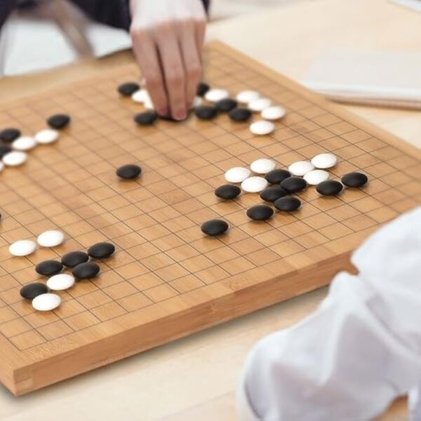 YMI Bamboo 0.8-Inch Reversible 19x19 / 13x13 Go Game Set Board with Double Convex Korean Hardened Glass Paduk Go Stones and Jujube Bowls - Image 2