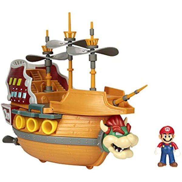 Super Mario Deluxe Bowser's Air Ship Playset with Mario Action Figure – Authentic in-Game Sounds & Spinning Propellers