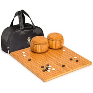 YMI Bamboo 0.8-Inch Reversible 19x19 / 13x13 Go Game Set Board with Double Convex Melamine Stones and Bamboo Bowls - Classic Strategy Board Game (Baduk/Weiqi)